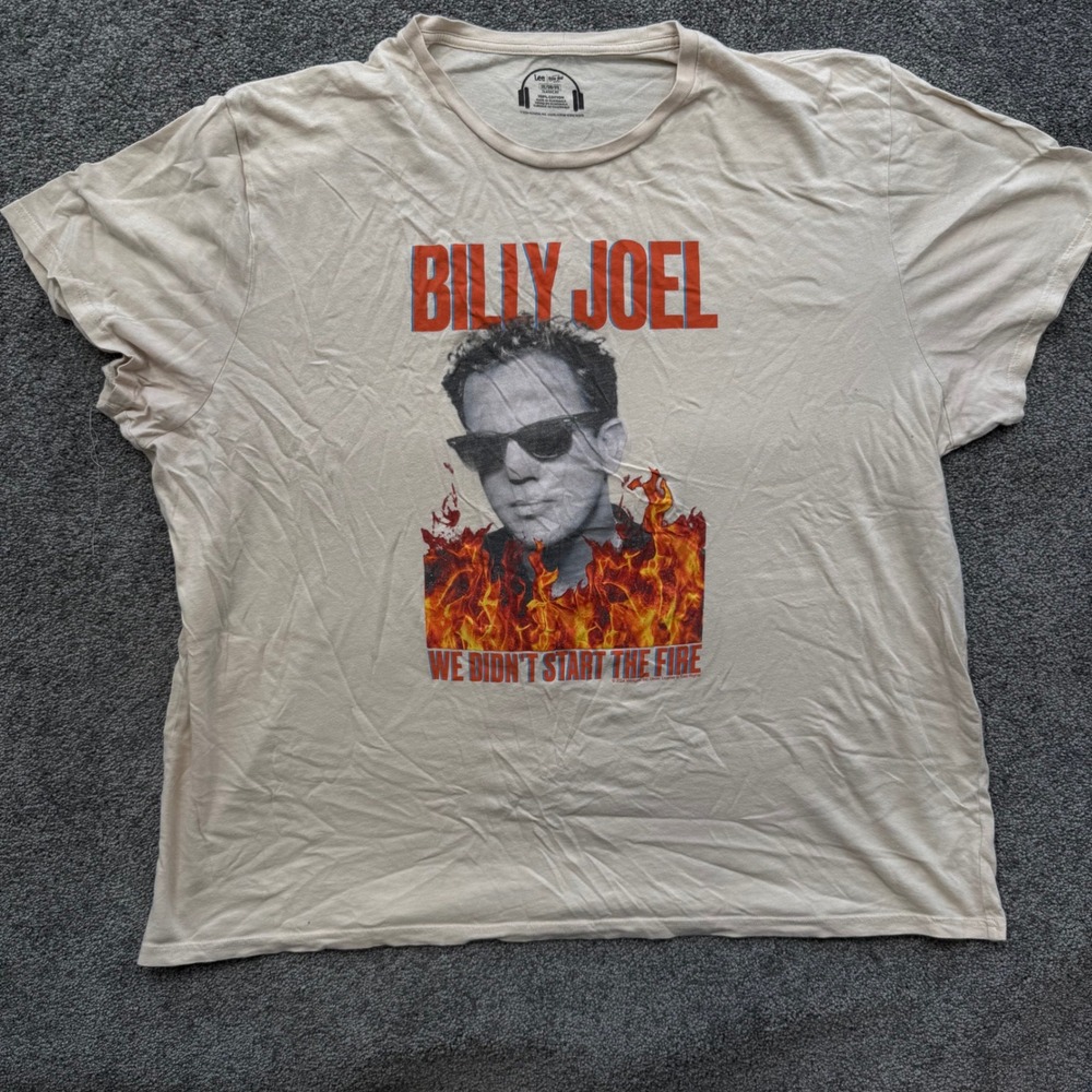 Lee Billy Joel We Didnt Start The Fire Graphic T-Shirt Mens 3XL Cream Cotton
